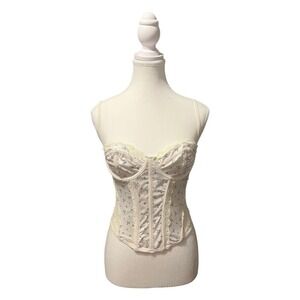 Floral Corset Top Lace Up Bustier Y2K Coquette Fairycore White M